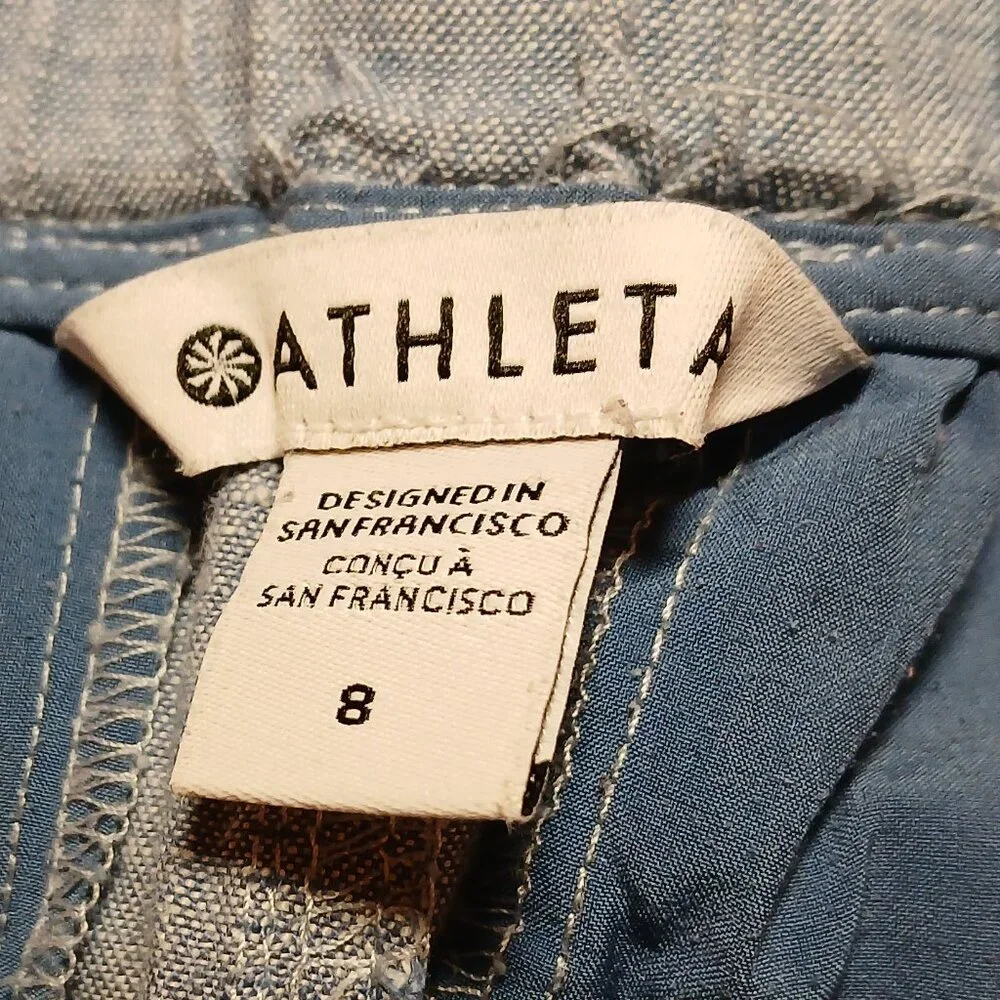 Athleta Cabo 100% Linen Wide Leg Pant Pale Blue Pockets Comfort -Like New - Picture 6 of 9